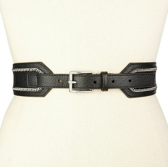 New! MICHAEL KORS Leather Belt with Chain-inlay - Picture 2 of 5